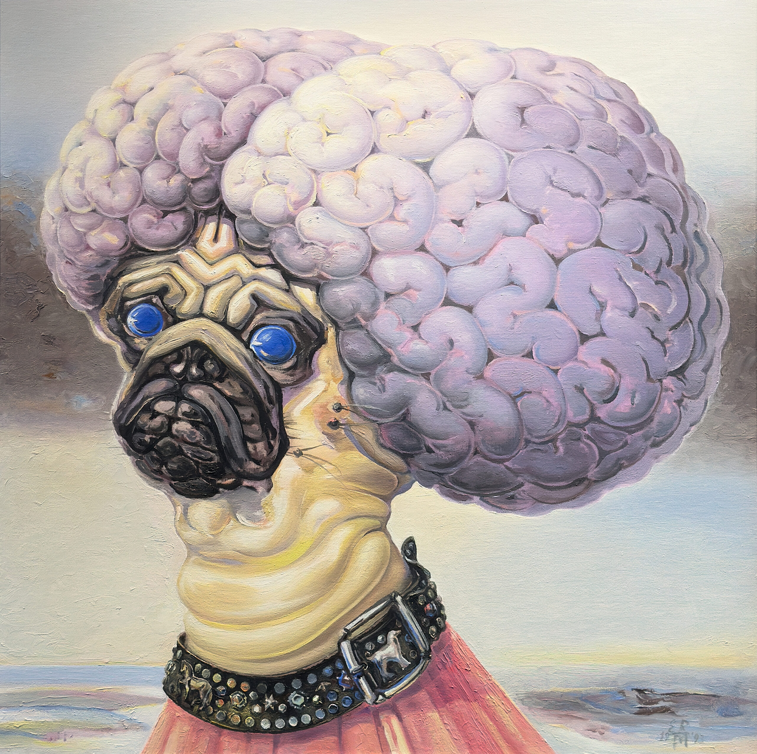 Ein Bild von einem Mops mit enormem Hirn.