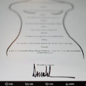 Dieses Bild wurde auf einem X-Konto der US-Demokraten gepostet und zeigt eine sexuell anzügliche Geburtstagsnotiz an Jeffrey Epstein, die angeblich von US-Präsident Trump unterzeichnet ist.