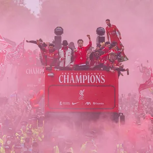 Liverpooler Teambus bei der Meisterschaftsparade
