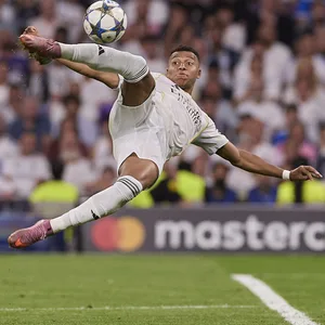 Kylian Mbappé (Real Madrid) im Champions-League-Spiel gegen Olympique Marseille im Estadio Santiago Bernabéu in Madrid
