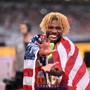 Noah Lyles bejubelt seinen Sieg
