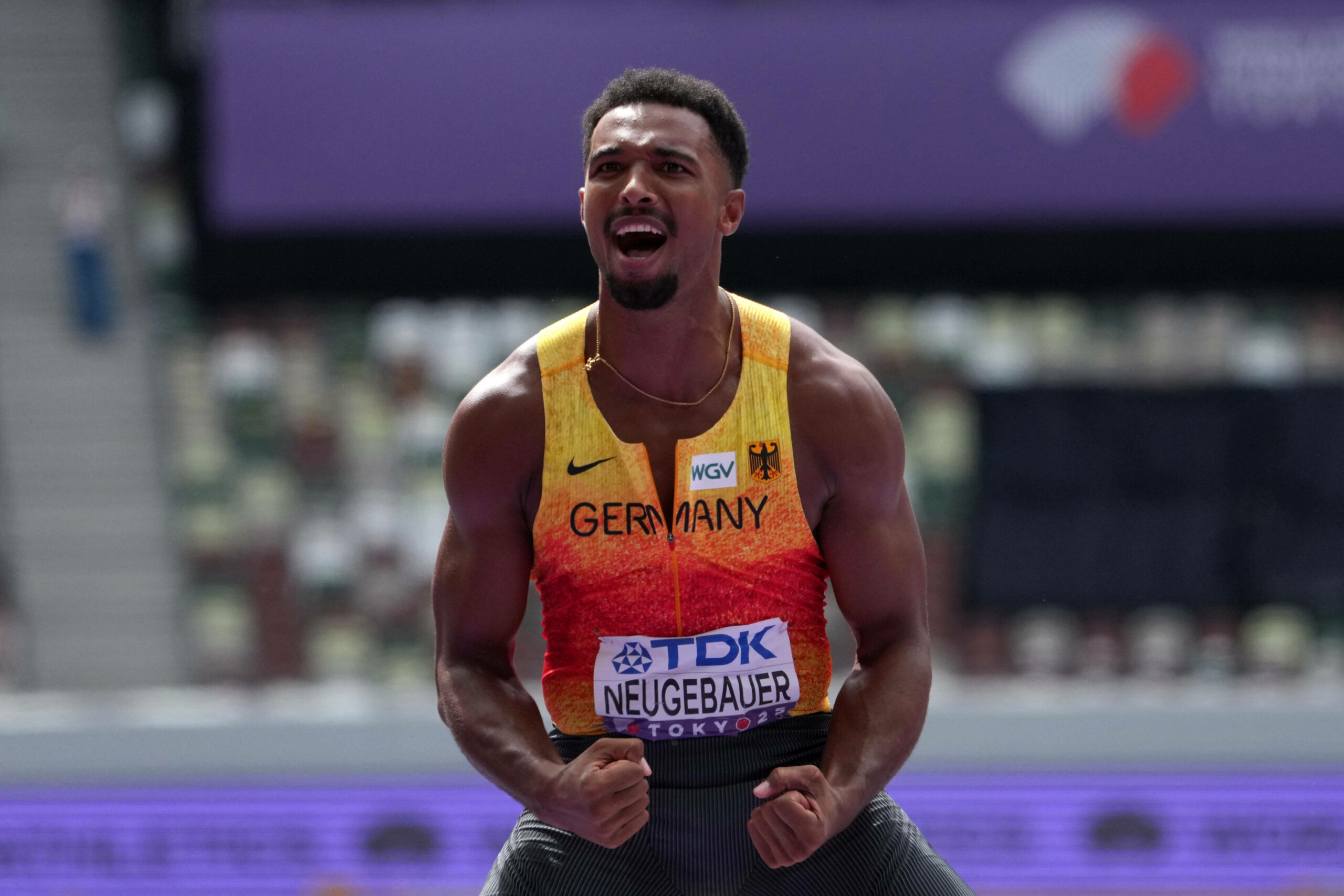 Leo Neugebauer jubelt bei der Leichtathletik-WM