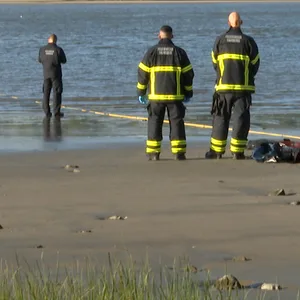 Feuerwehrleute bergen eine am Morgen in der Elbe gefundene Wasserleiche.