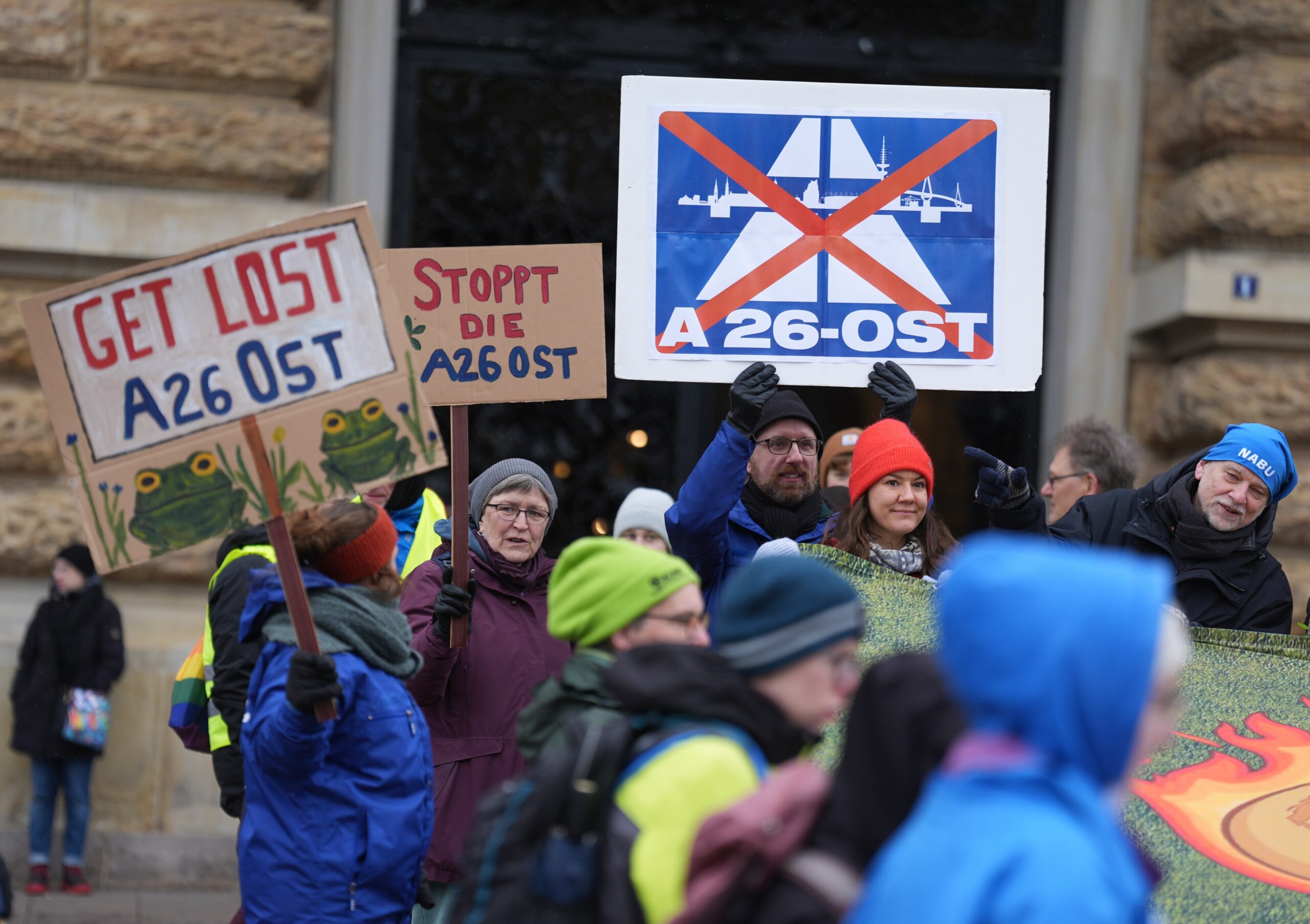 Schild Demonstration A26 Ost Gericht