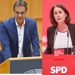 Die deutschen Europaabgeordneten Peter Liese (CDU) und Katarina Barley (SPD)