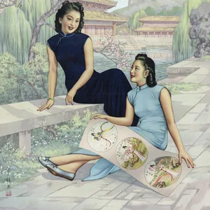 Ein Plakat zeigt zwei junge Frauen in China.