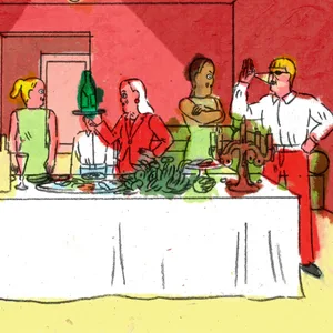 Ein Comic zeigt eine Familie bei einem Dinner