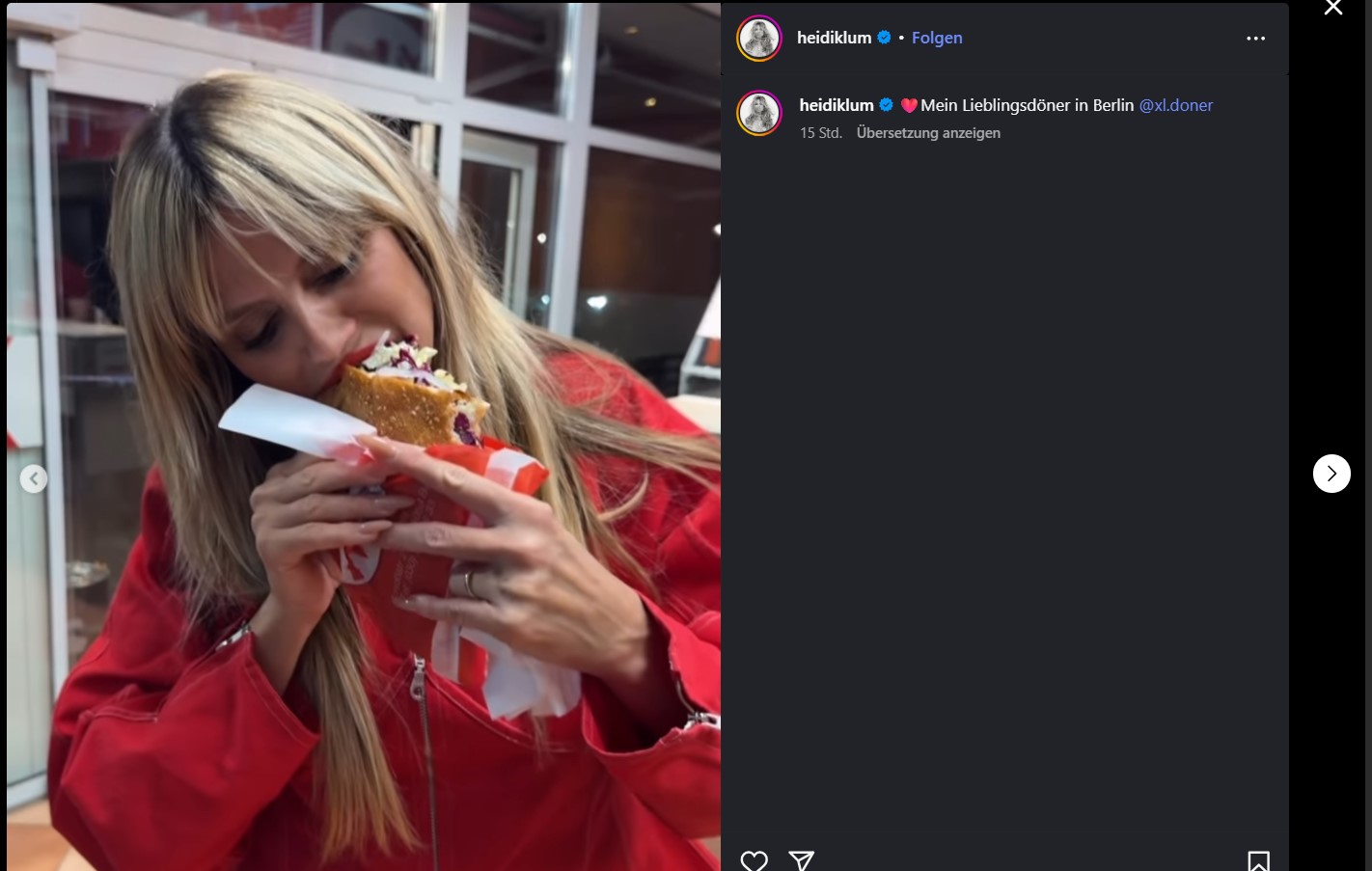Man lernt nicht aus: Heidi Klum lässt sich in ihrem Lieblings-Imbiss zeigen, wie man Döner isst, ohne zu kleckern.