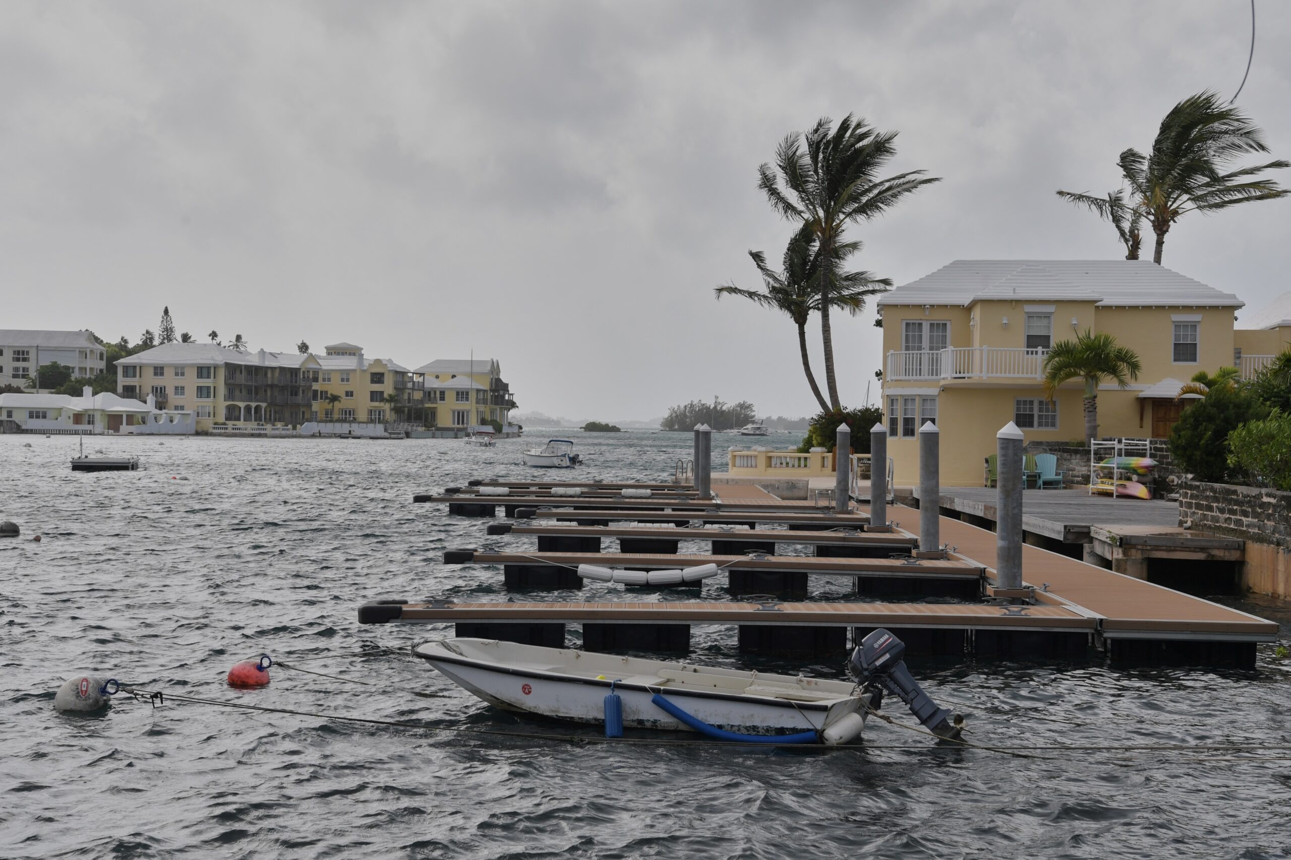 Bäume wehen im Wind vor der Ankunft des Hurrikans „Imelda{ in Hamilton. auf den Bermudas.