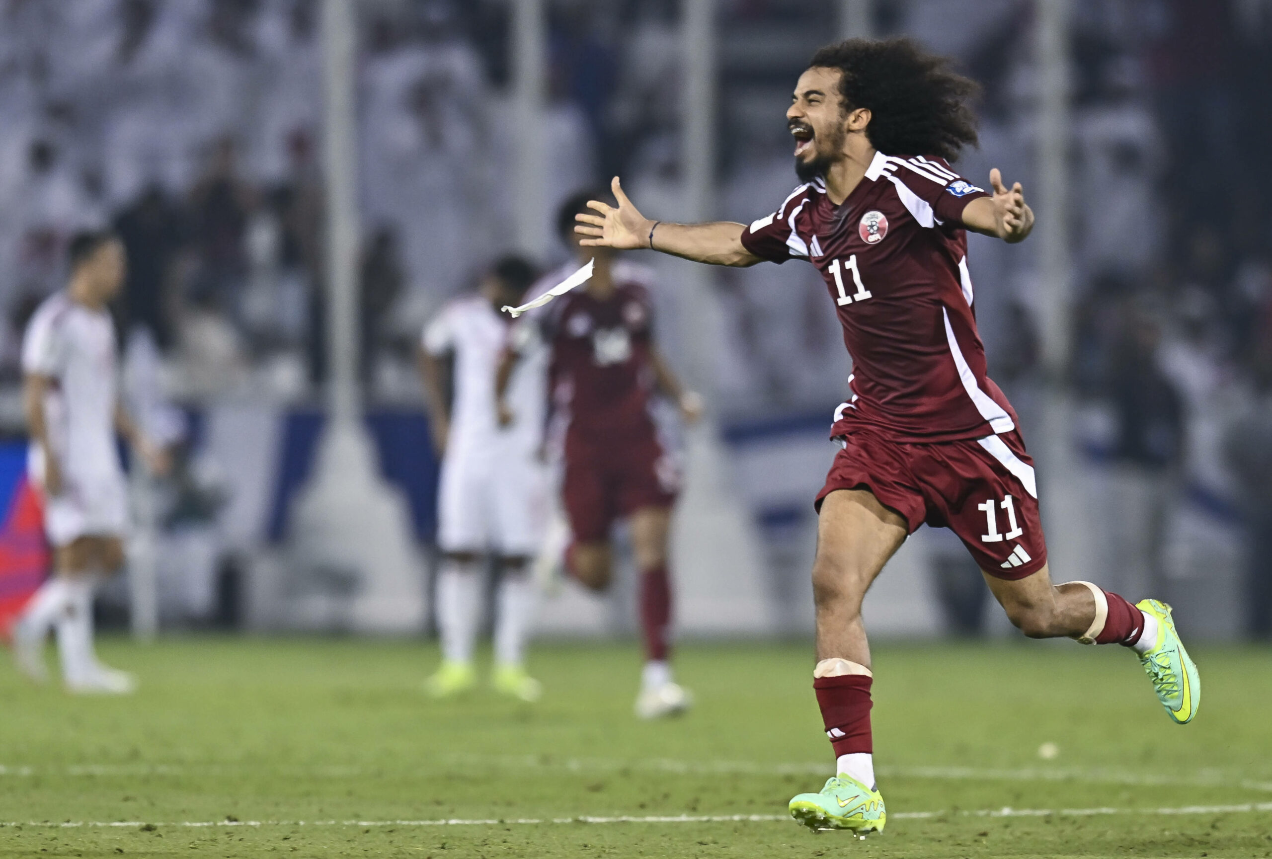 Katars Nationalspieler Akram Afif jubelt über die geschaffte WM-Qualifikation