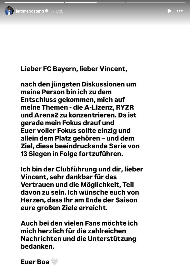 Das postete Jerome Boateng in einer Instagram-Story