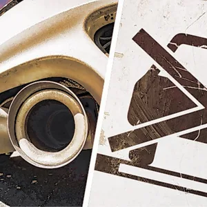 Eine Collage aus einem Auspuff und einem durchgestrichenen Pkw-Symbol.