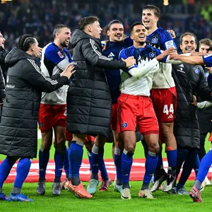 Die HSv-Profis freuen sich nach dem 4:0 gegen Mainz.