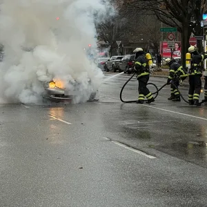 Der Wagen brannte komplett aus, die Eiffestraße musste gesperrt werden.