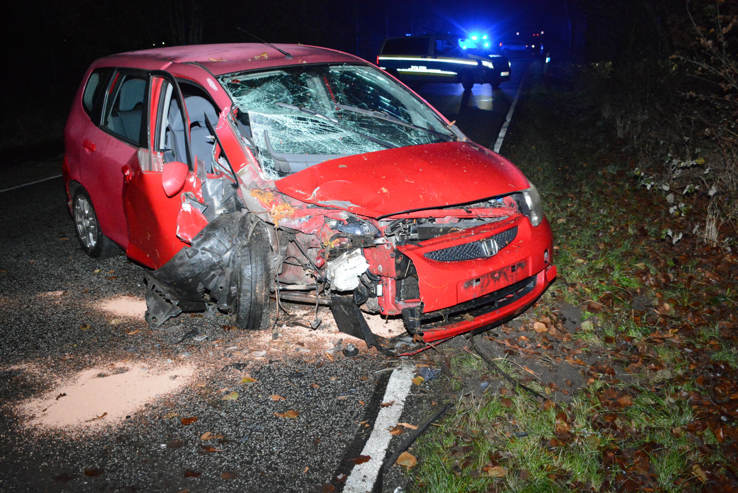 Der zerstörte Honda auf der Möllner Straße in Ratzeburg.