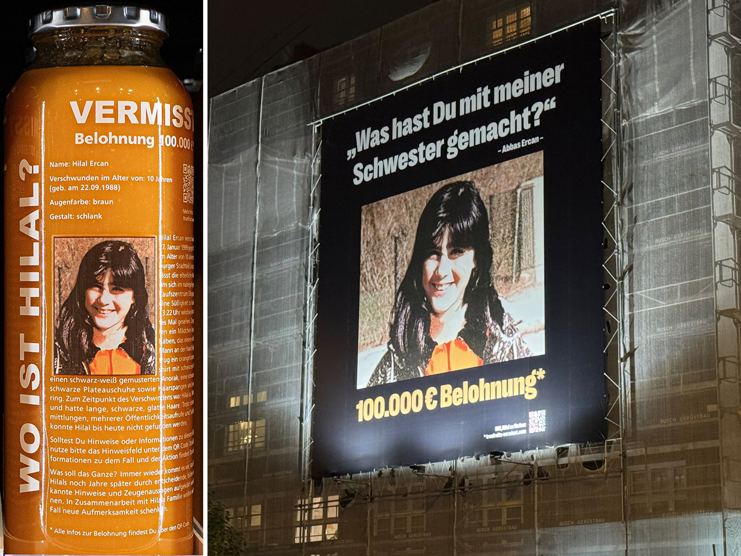 Auf den Smoothie-Flaschen wird ab sofort auf den Fall aufmerksam gemacht. Am Winterhuder Marktplatz hängt ein Plakat, das Hilal Ercan aus Lurup zeigt.