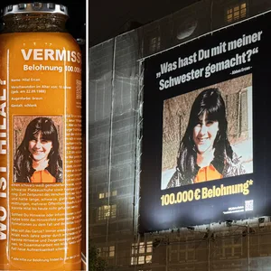 Auf den Smoothie-Flaschen wird ab sofort auf den Fall aufmerksam gemacht. Am Winterhuder Marktplatz hängt ein Plakat, das Hilal Ercan aus Lurup zeigt.