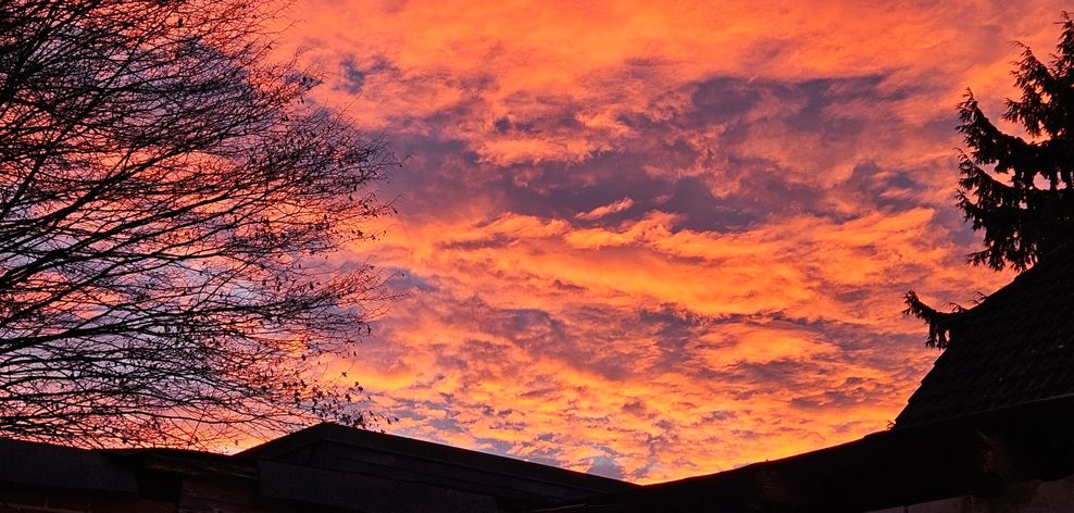 Farbspektakel: Der Himmel über Hamburg-Langenhorn am Dienstagmorgen. In den kommenden Tagen wird das Wetter weit weniger strahlend.