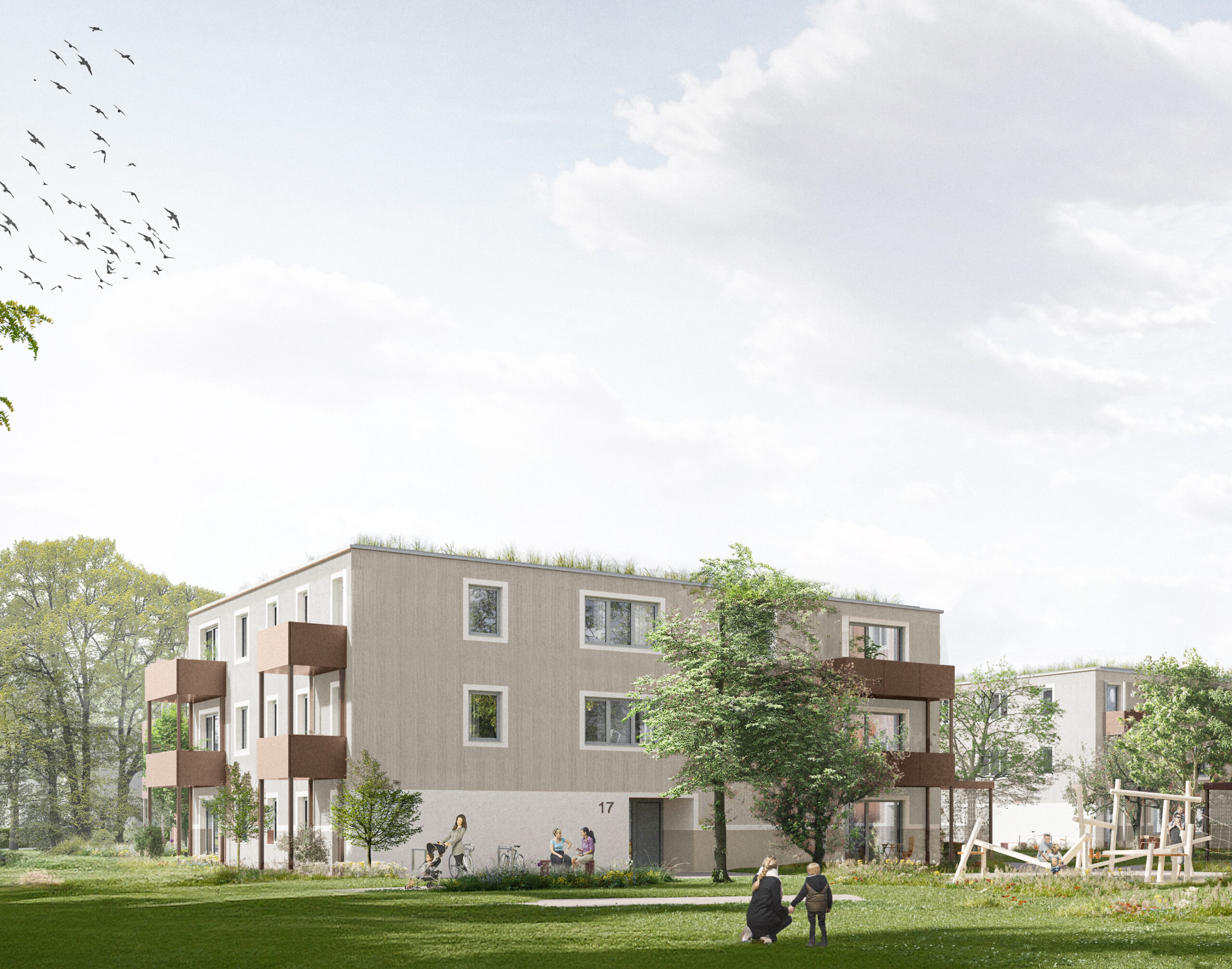 Visualisierung eines Hauses mit Balkonen