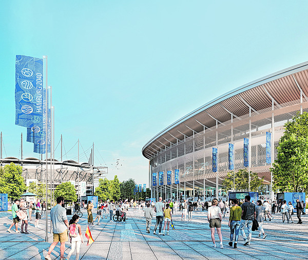Grafik eines möglichen Olympia-Stadions in Hamburg 2040