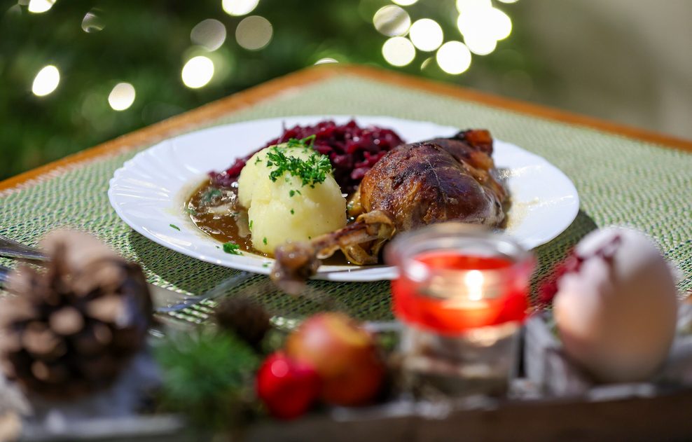 Gänsekeule mit Rotkohl und Kloß