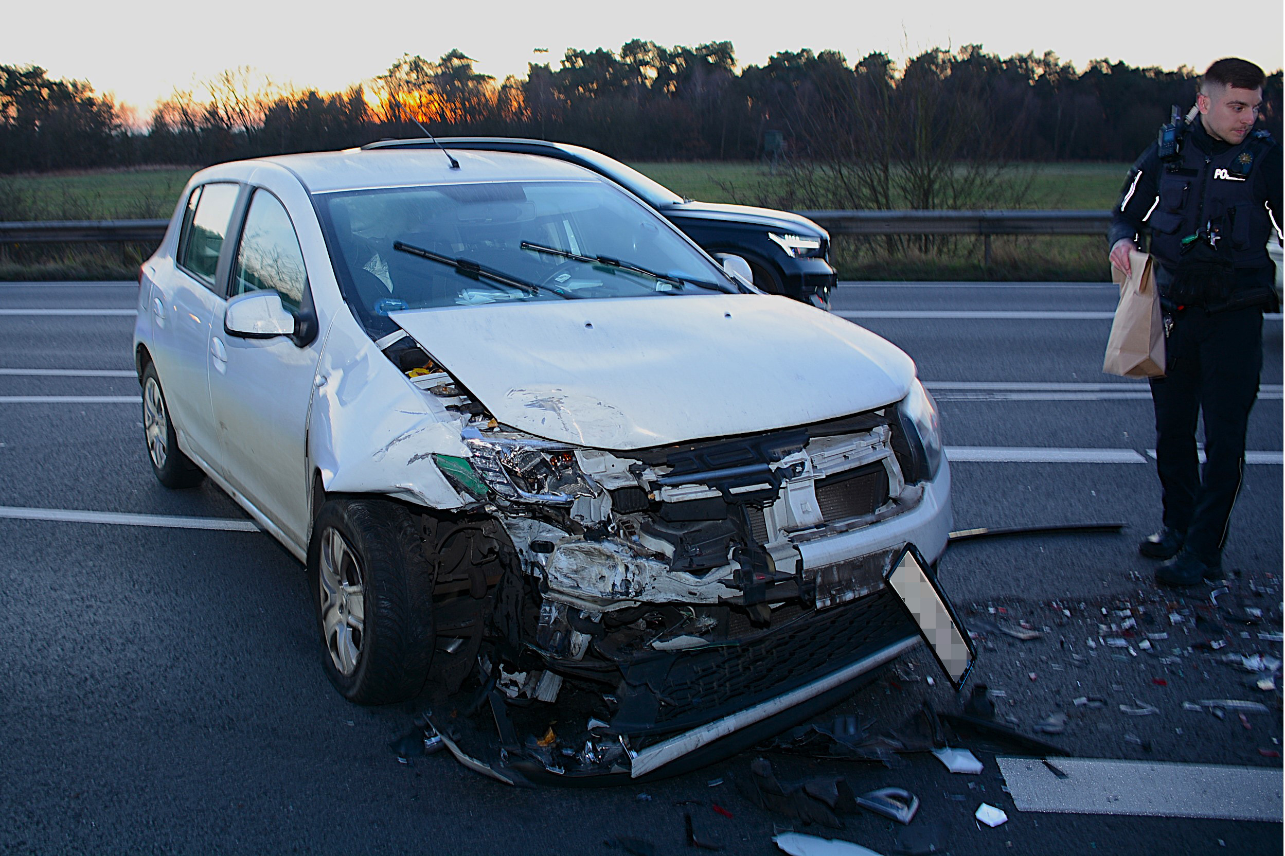 Bei dem Auffahrunfall auf der K80 in Reinbek bei Hamburg wurde ein Dacia schwer beschädigt.