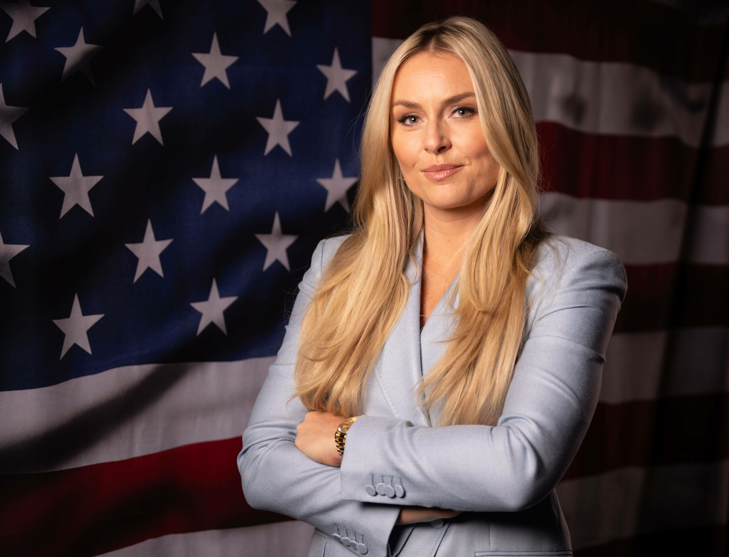 Lindsey Vonn vor einer USA-Flagge