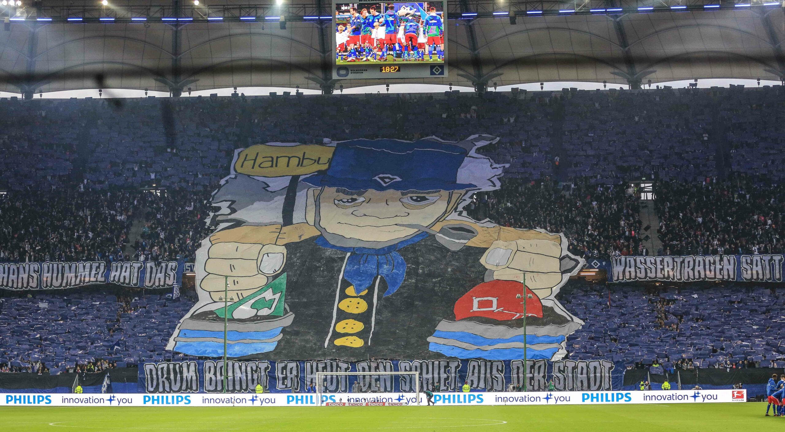 Choreo auf der Nordtribüne beim bislang letzten Nordderby zwischen dem HSV und Werder Bremen in der Bundesliga.