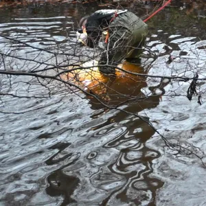 Feuerwehrkräfte bergen die Gegenstände aus dem Kanal.