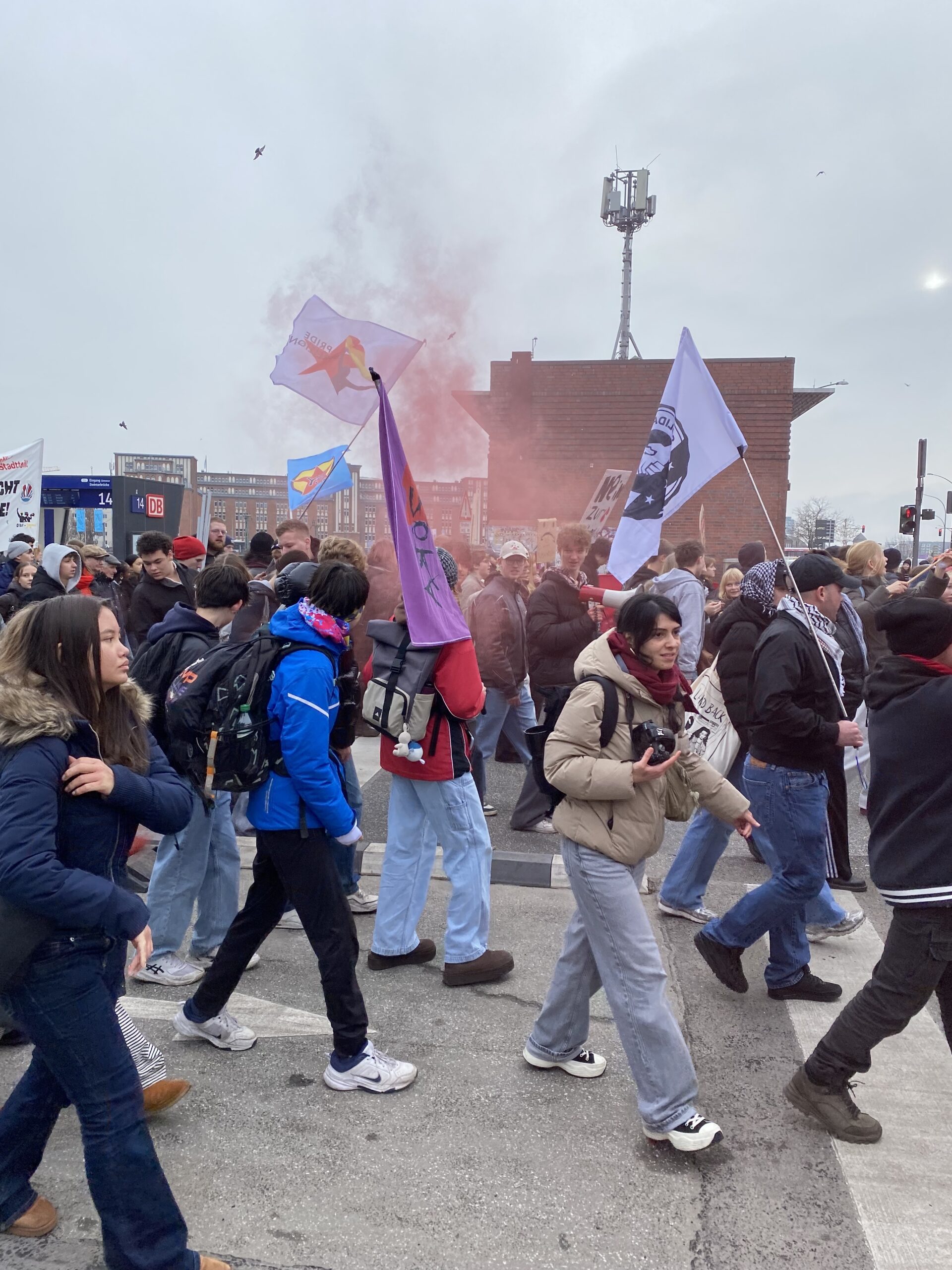 Der Zug der Schüler-Demo auf dem Steintordamm vorm Hauptbahnhof.