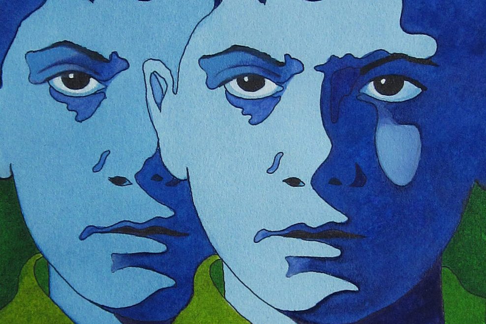 Aiga Raschs Cover-Grafik zweier blau gefärbter Gesichter