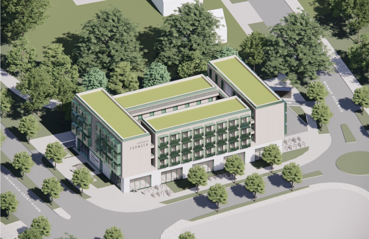 So könnte es einmal aussehen: Das neue Azubi- und Studierenden-Wohnheim in Farmsen-Berne.