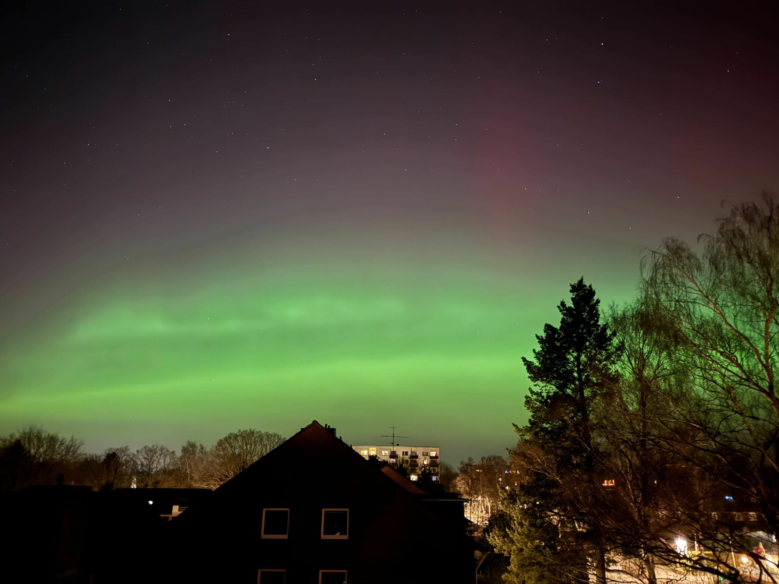 Grüne Polarlichter am Himmel über Rahlstedt.