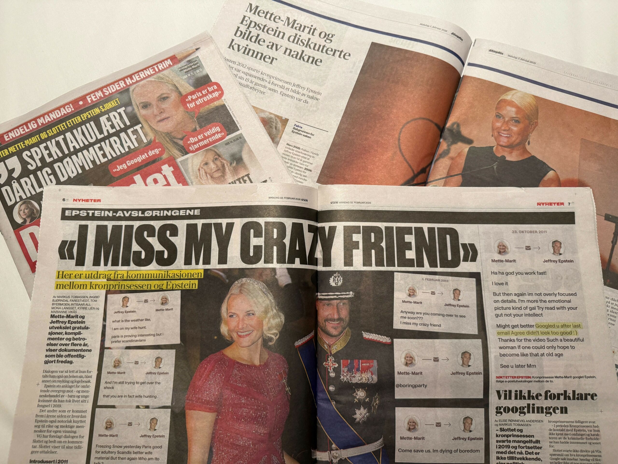 Norwegische Zeitungen berichten am Montag (02.02.2026) über den Kontakt der norwegischen Kronprinzessin Mette-Marit zu dem Sexualstraftäter Epstein.