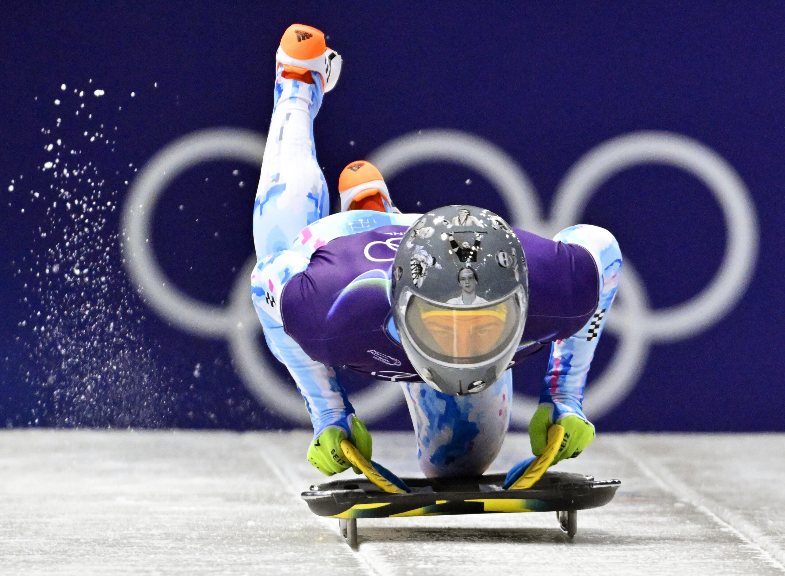 Vladyslav Heraskevych auf seinem Skeleton bei Olympia