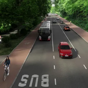 So soll die Rodigallee künftig aussehen: Zwei Fahrspuren für alle, eine Fahrspuren für Busse und Fahrgemeinschaften und breite Radwege.