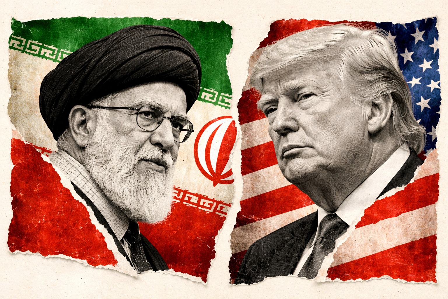 Eine Montage zeigt Ali Chameini (l.) und Donald Trump (r.)