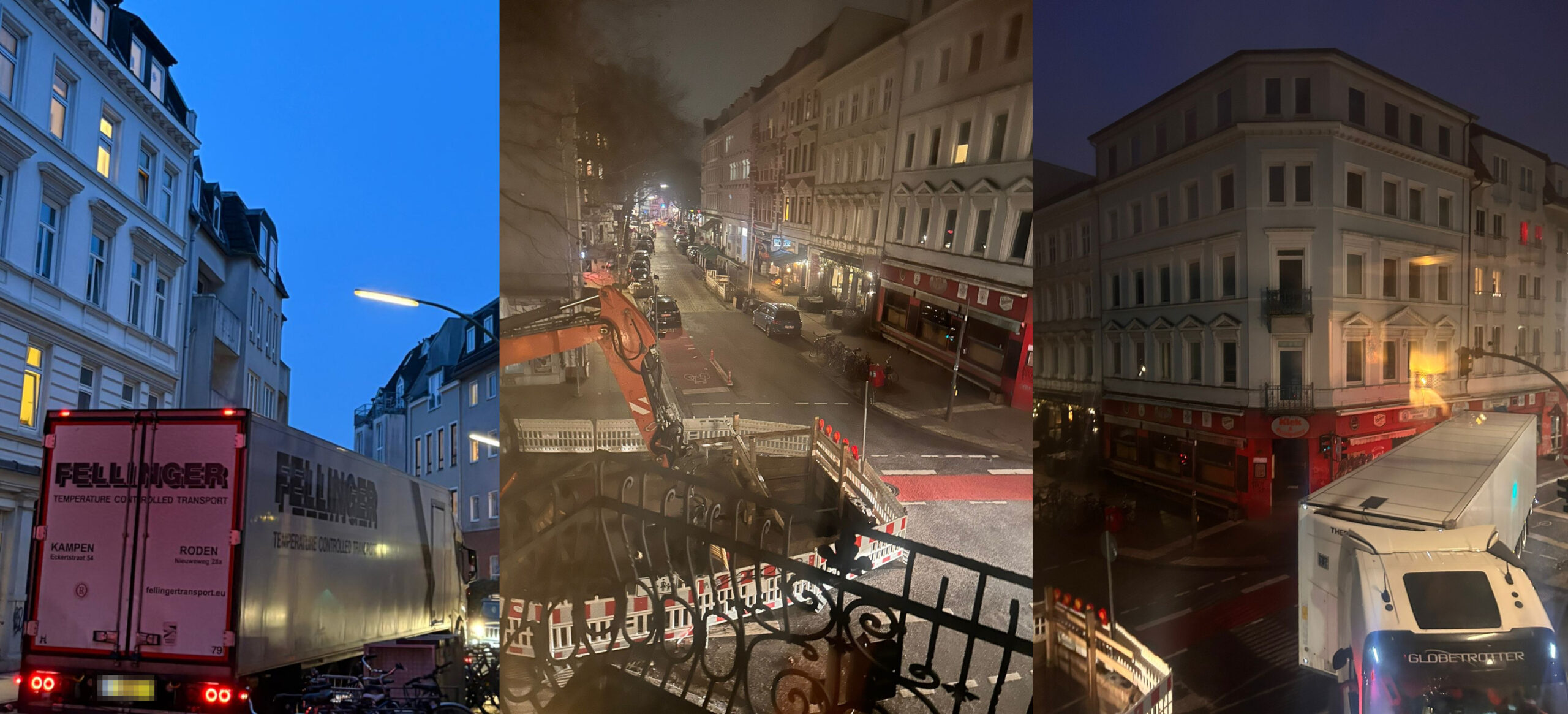 An der Kreuzung der Eulenstraße, Klausstraße und Bahrenfelder Straße in Ottensen wird seit Kurzem gebaut. Seitdem fahren sich immer mal wieder Lkw dort fest – trotz Beschilderung.