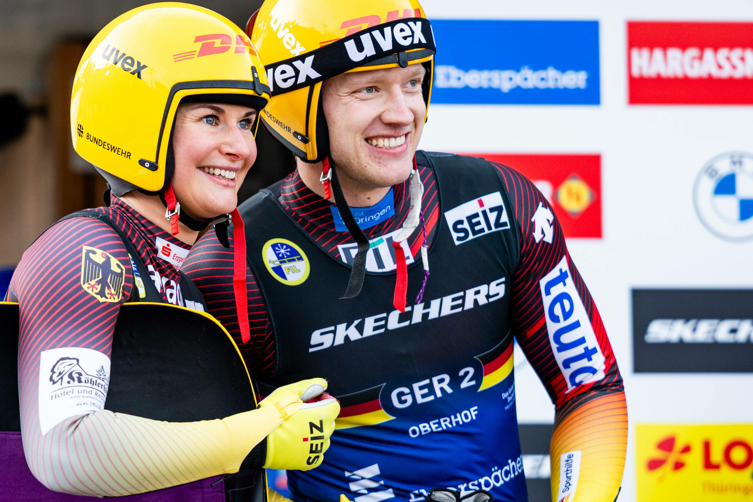 Julia Taubitz und Max Langenhan traten für die deutsche Rodel-Staffel im Einsitzer an.