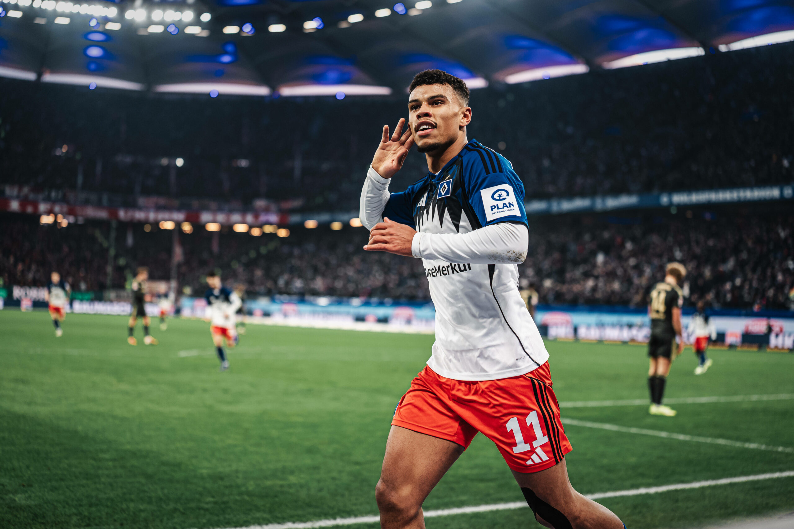 HSV-Profi FRansford Königsdörffer bejubelt sein 3:1 gegen Union Berlin.