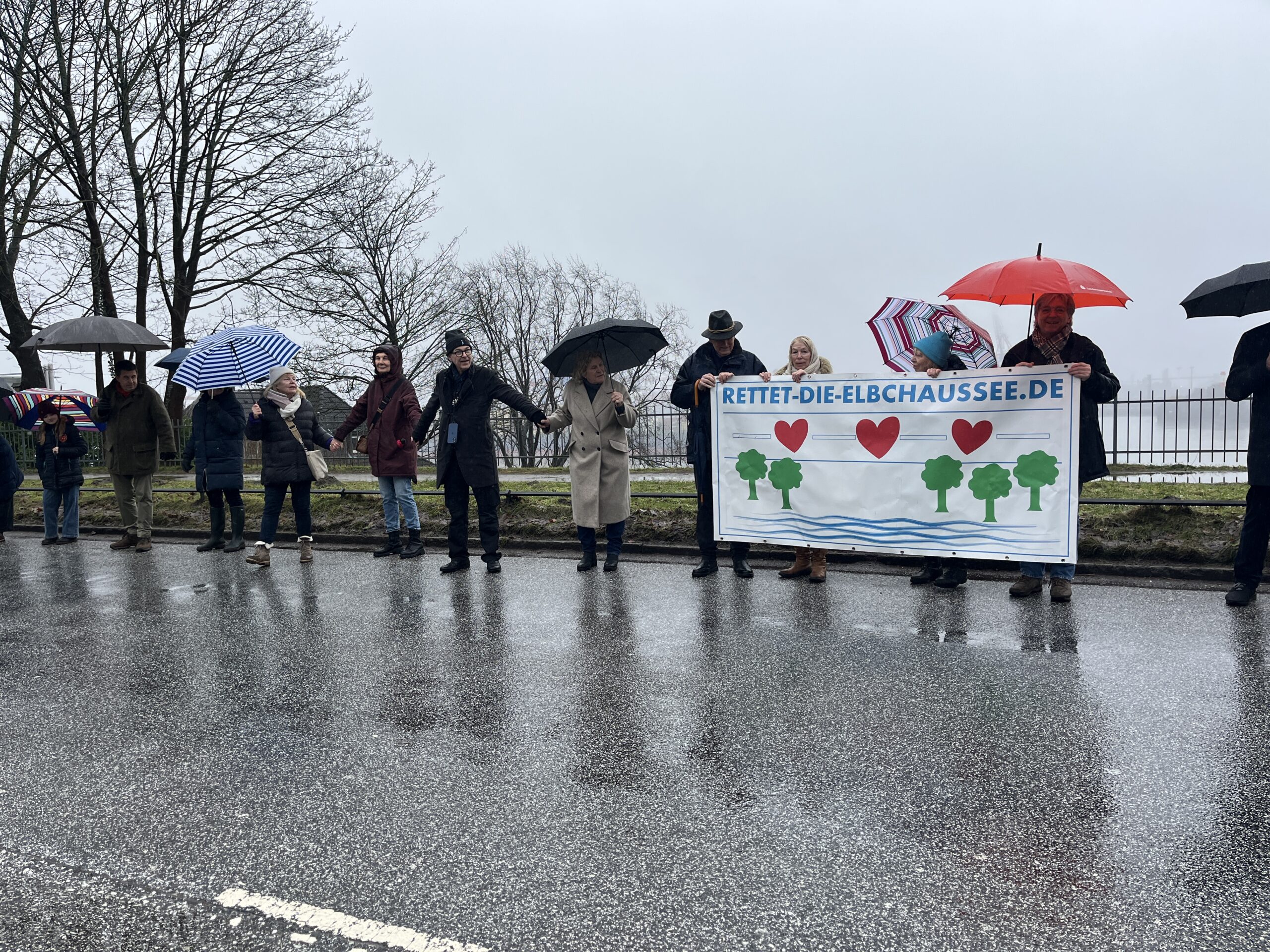 Die Demonstranten bildeten eine Menschenkette entlang der Elbchaussee, um gegen den geplanten Umbau zu protestieren.