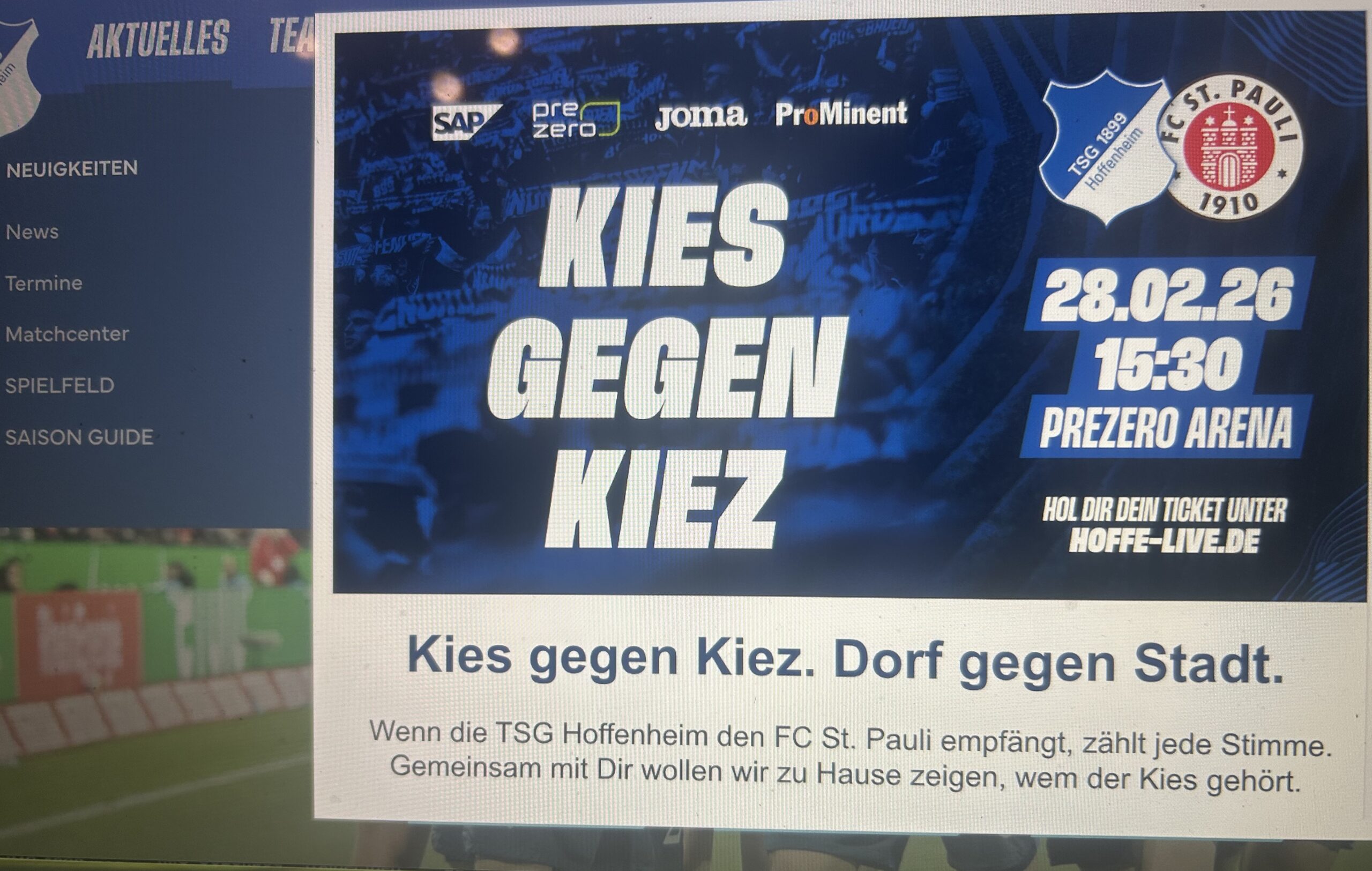 Screenshot von der Homepage Hoffenheims