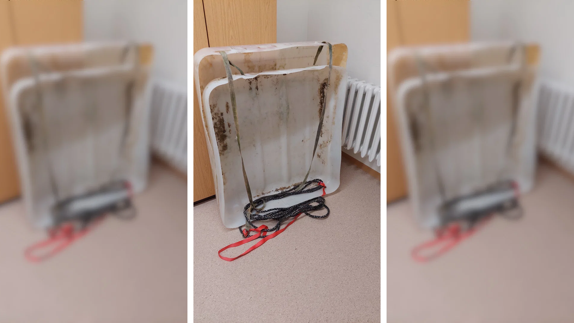 Der Elfjährige ist in Kuchelmiß bei einem Unfall mit diesem selbstgebauten Schlitten aus einem Plastikcontainer gestorben.