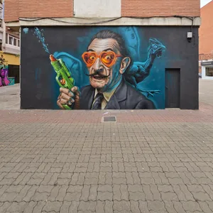 Ein Street Art Porträt von Dalí an einer Hauswand.