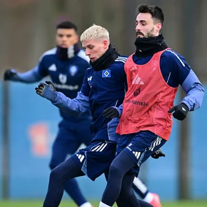 Die HSV-Profis Fabio Vieira (r.) und Albert Grønbæk beim Training
