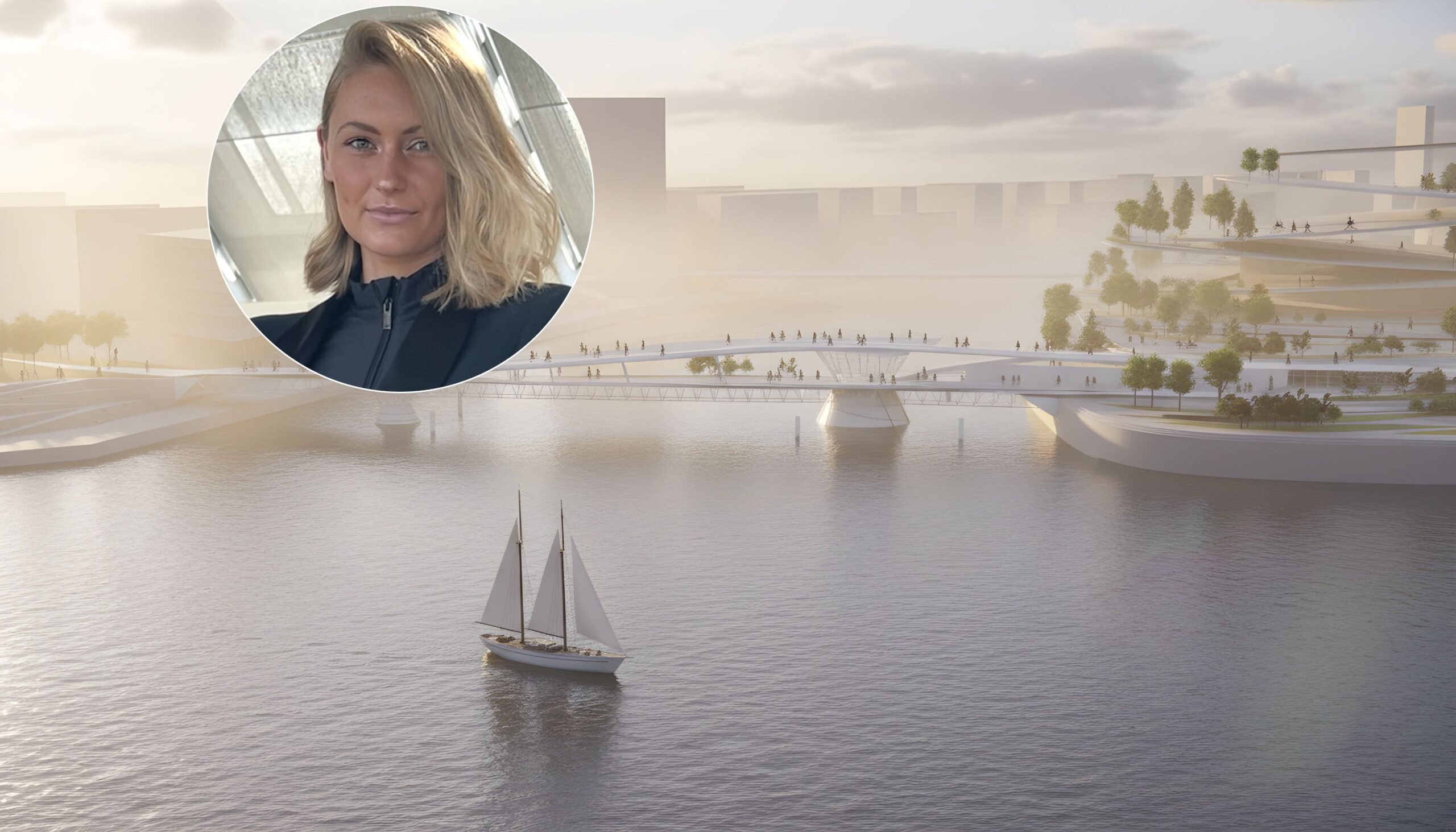 Architekturstudentin Lotta Wolf hat in ihrer Abschlussarbeit diesen Entwurf für eine Brücke zur neuen Oper entwickelt. (Visualisierung)