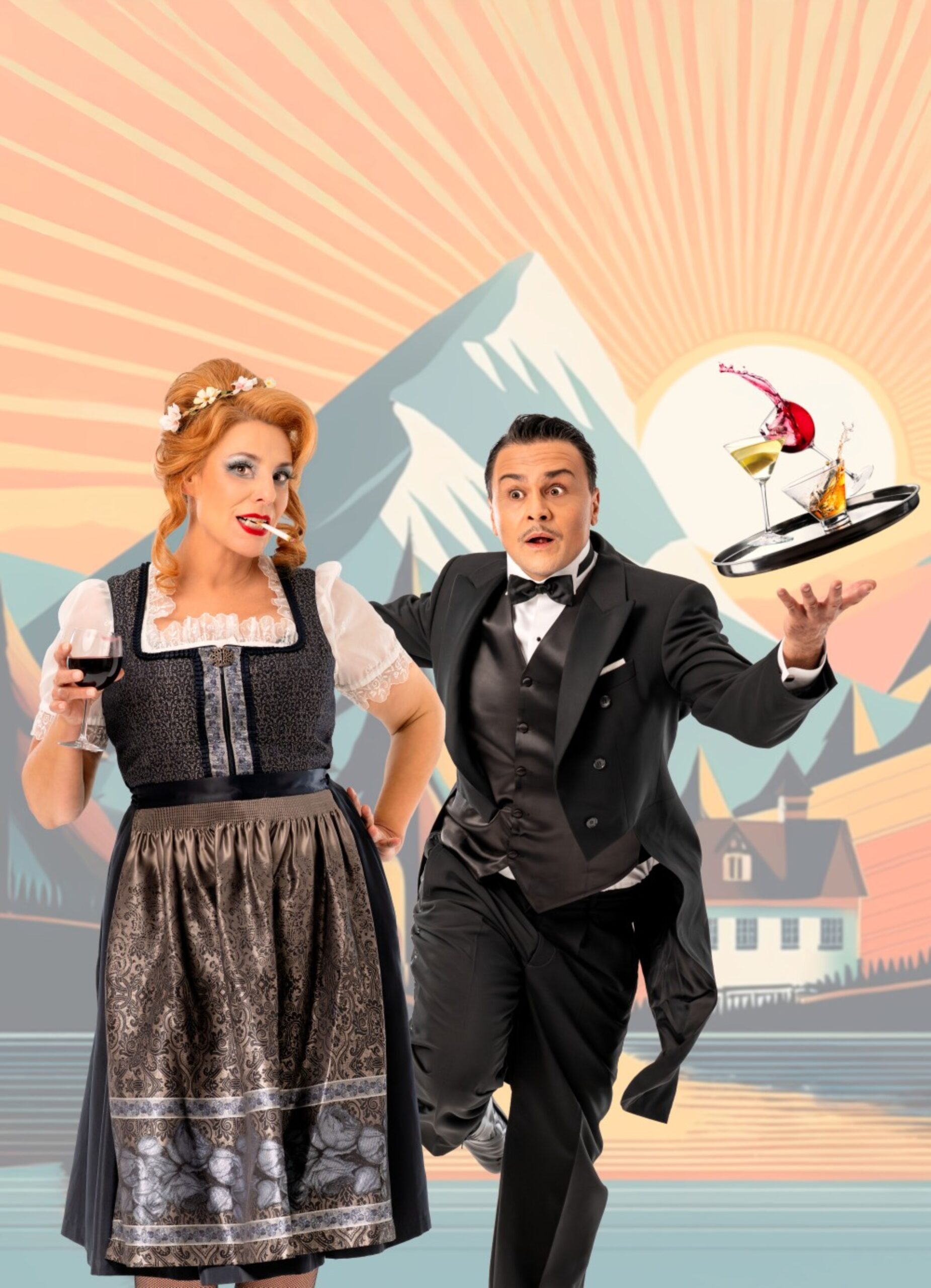 Eine Wirtin und ein stolpernder Kellner