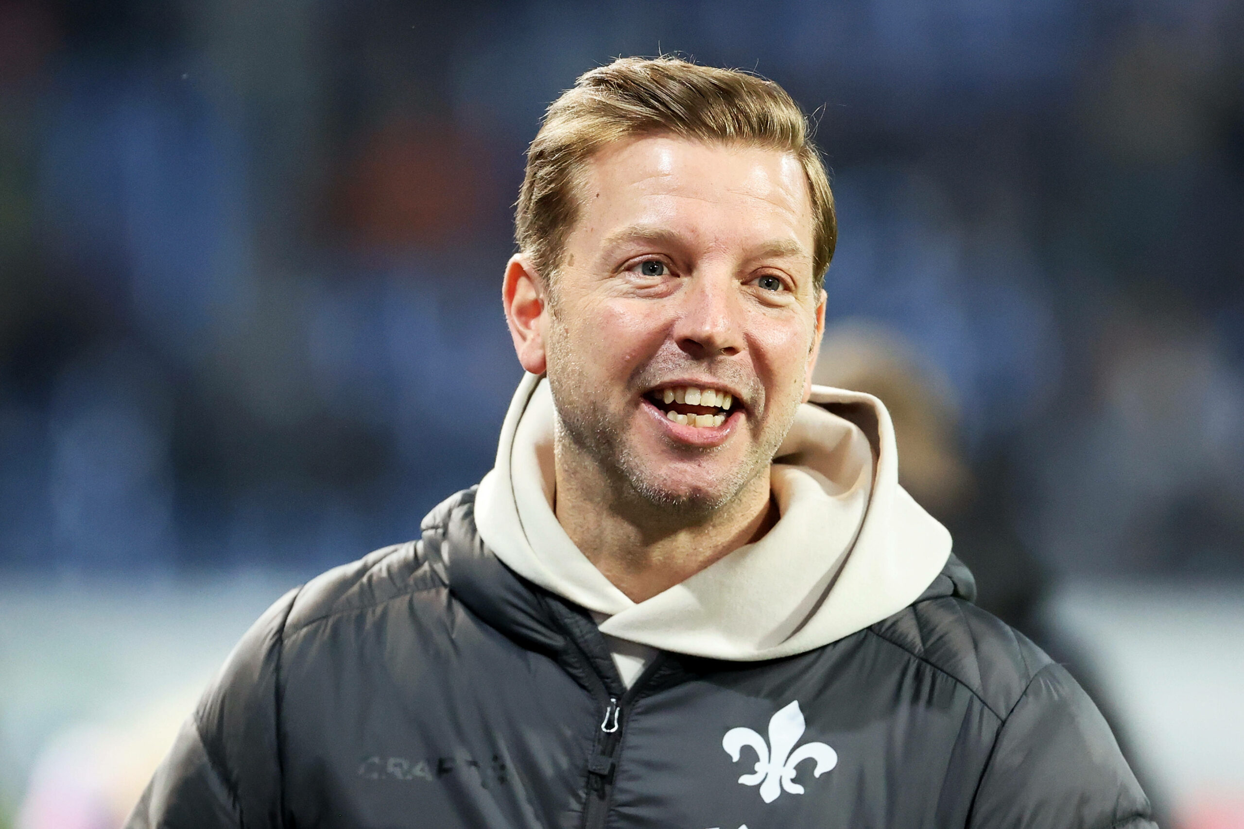 Florian Kohfeldt am Lachen