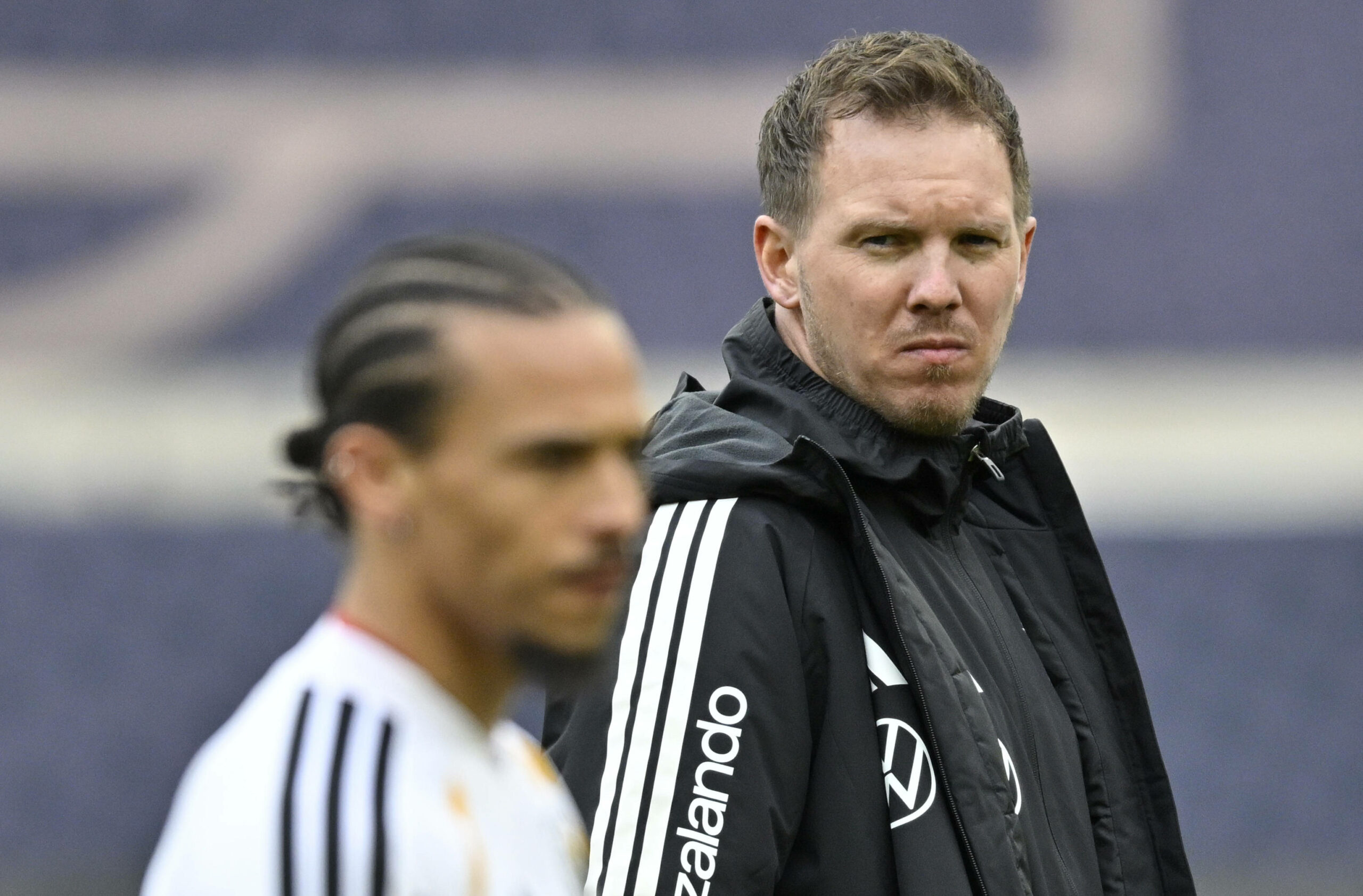 Leroy Sané und Julian Nagelsmann im DFB-Training