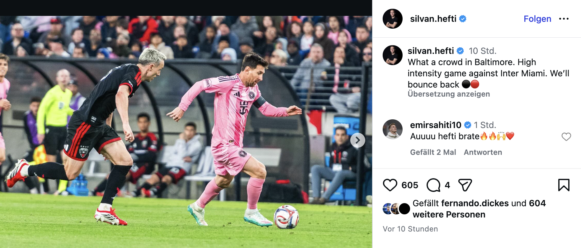 Instagram-Beitrag von Silvan Hefti mit Lionel Messi